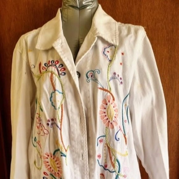 White Stag, White Embroidered Denim Jacket - Picture 1 of 7